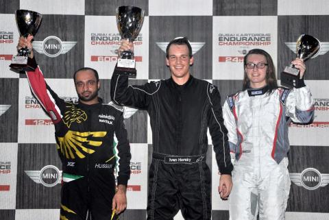  Zian and Horsky share the spoils on a hot night at the Kartdrome