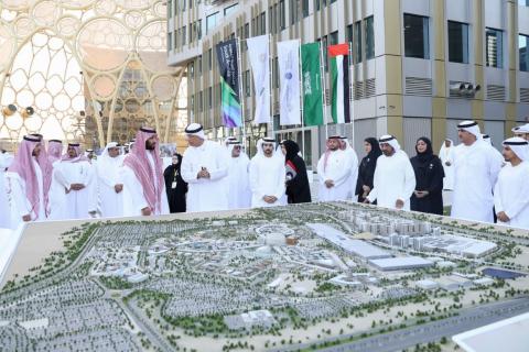 Hamdan bin Mohammed and Mohammed bin Salman visit headquarters of Expo 2020 Dubai